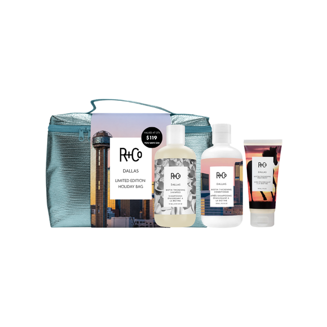 R+Co Dallas Limited Edition Holiday Bag (DALLAS Thickening Shampoo, Conditioner & Treatment)