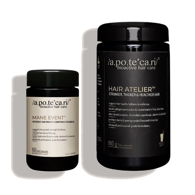 Apotecari Power Couple (Apotecari Mane Event 60 Capsules + Apotecari Hair Atelier 180g)