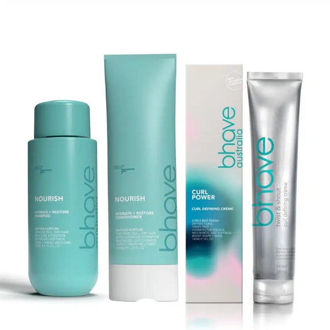 Bhave Curl Nourish Series Hydrate & Restore Trio (Shampoo, Conditioner & Curl defining creme) - shop.rawhair