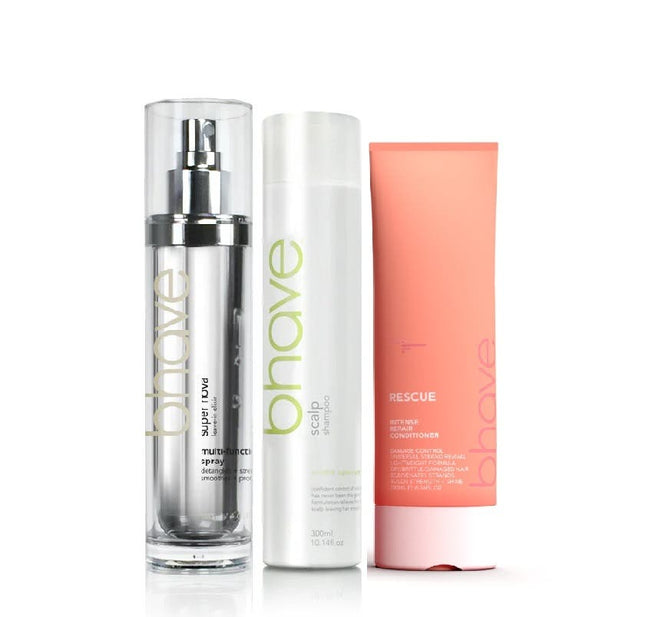 Bhave Soothing Series Scalp Trio (Super nova multi - purpose elixir, Scalp Shampoo + Rescue Repair Conditioner) - shop.rawhair