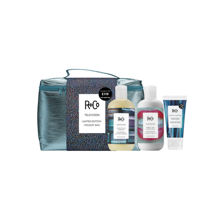 R+Co Television Limited Edition Holiday Bag ( TELEVISION Perfect Hair Shampoo & Conditioner & VELVET CURTAIN Cotton Touch Texture Balm)