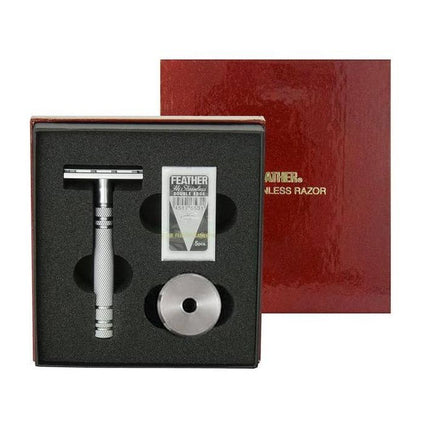 Feather AS - D2S Stainless Steel Safety Razor & Stand - Made in Japan - shop.rawhair