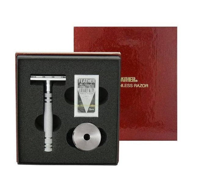 Feather AS - D2S Stainless Steel Safety Razor & Stand - Made in Japan - shop.rawhair
