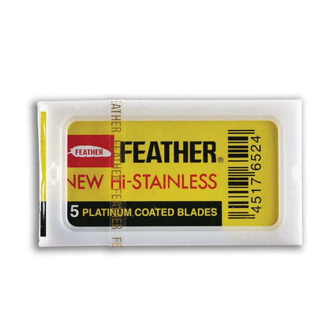 Feather New Hi - Stainless Platinum Coated Double Edge Razor Blades - 5pk - shop.rawhair