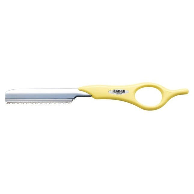 Feather SRS - CY Styling Razor Short Handle (with 1 blade) Made in Japan - Cream Yellow - shop.rawhair