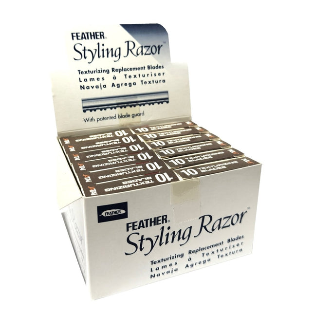 Feather Styling Razor Replacement 10 Texturizing Blades F1 - 20 - 106 - 1 Box(12 packs of 10) - shop.rawhair
