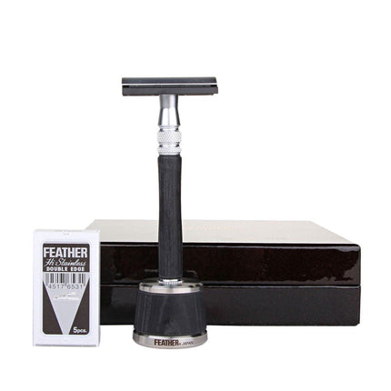 Feather WS - D2S Wood Handle Stainless Safety Razor & Stand - Made in Japan - shop.rawhair