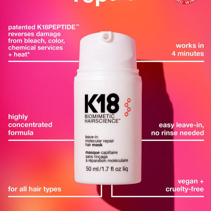 K18 Salon Blowout at Home Kit (Leave - In Molecular Repair Hair Mask 50ml, HeatBounce Conditioning Heat Protectant 47ml and AstroLift Volume Spray 47ml - shop.rawhair
