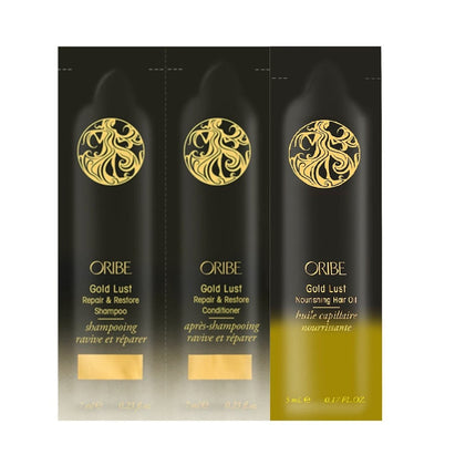 Oribe Gold Lust Repair & Restore Shampoo, Conditioner & Nourishing Hair Oil Samples - shop.rawhair