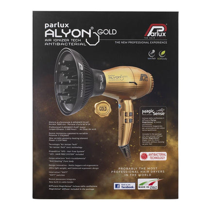 Parlux Alyon Air Ionizer Tech Hair Dryer - Gold comes with Diffuser Pack - shop.rawhair