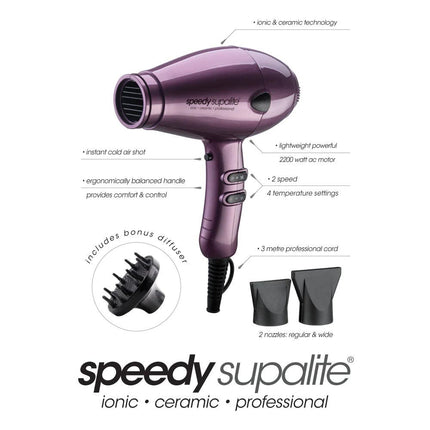 Speedy Supalite Ionic Ceramic Professional Hairdryer *choose colour - shop.rawhair