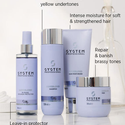 System Professional LuxeBlond Quad (Shampoo, Moisturiser, Mask & Bi - Phase UV,Heat Protector) - shop.rawhair