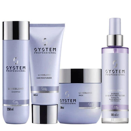 System Professional LuxeBlond Quad (Shampoo, Moisturiser, Mask & Bi - Phase UV,Heat Protector) - shop.rawhair